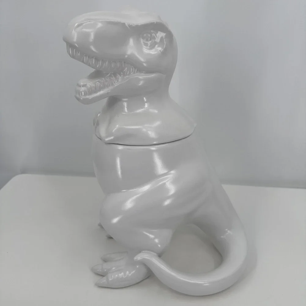 Threshold Target White Dinosaur T Rex Cookie Jar Canister Minimalist Fun Modern - Picture 2 of 11